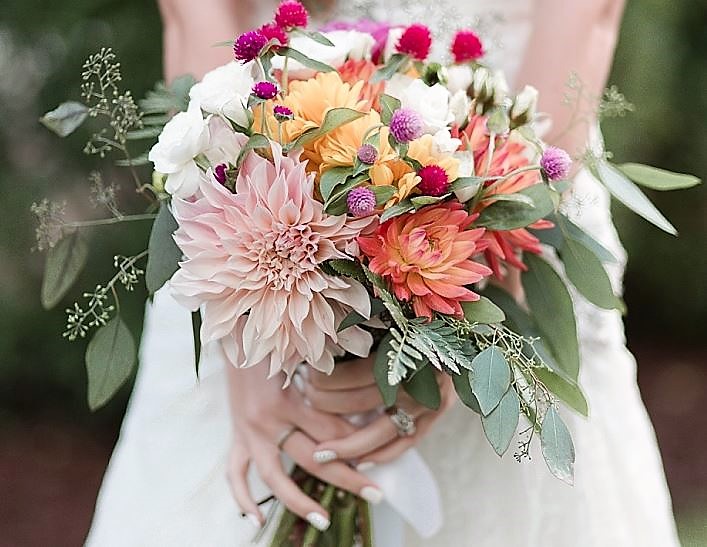 Colorful, loose and lovely garden style bouquet.